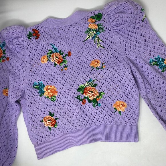Alice + Olivia Morita Lavender Multi Floral Puff Sleeve Cardigan XS - Picture 15 of 15